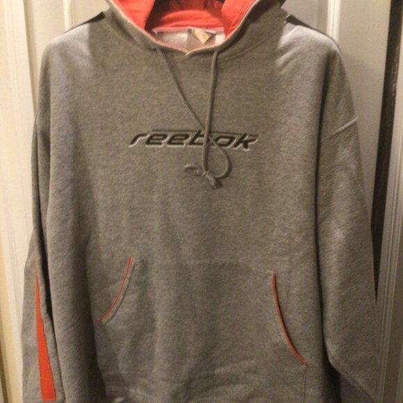 Reebok Men's Hoodie Pullover Grey With Orange Trim Stylish USXL - Picture 4 of 6